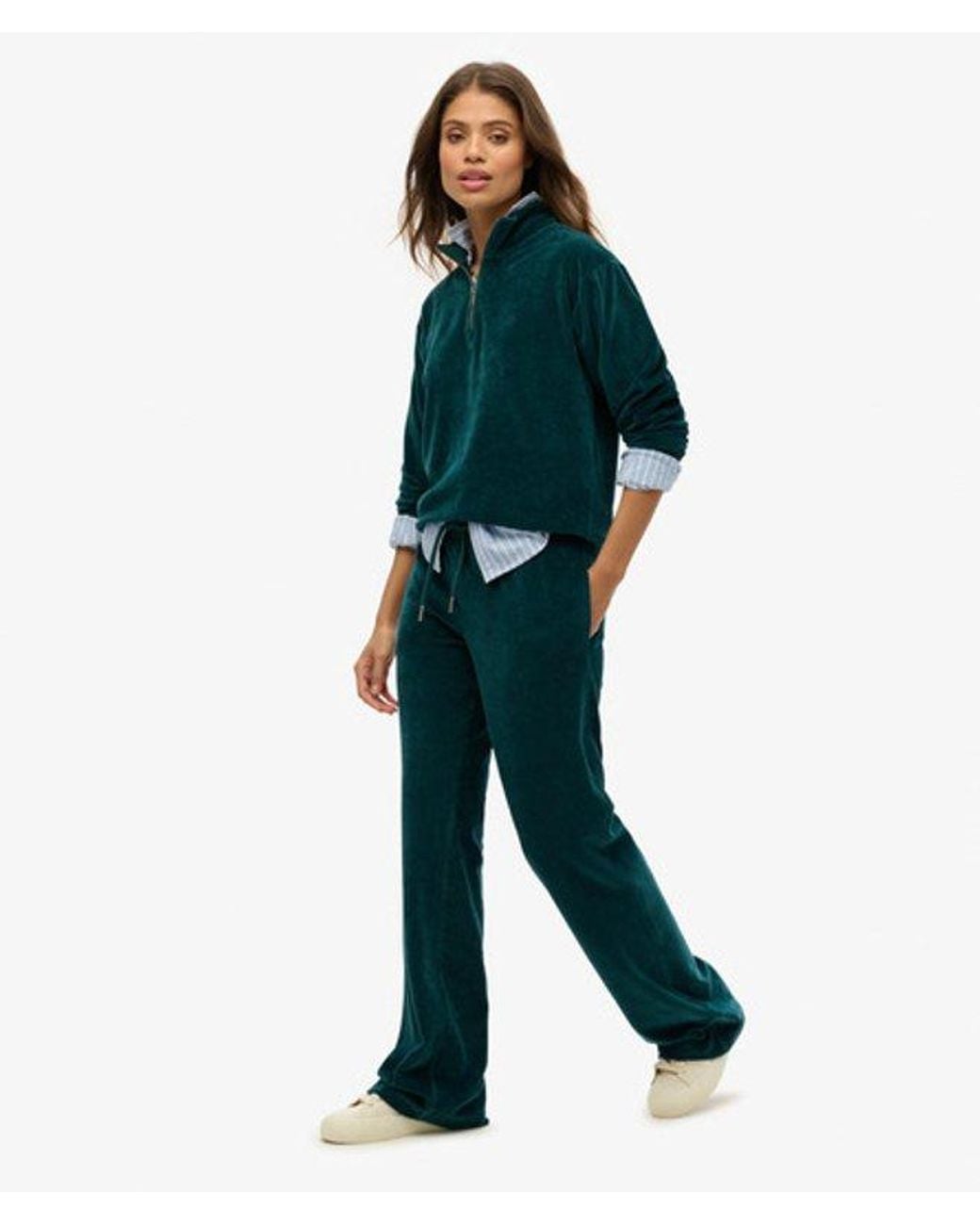 Superdry Green Velour Wide Leg Joggers