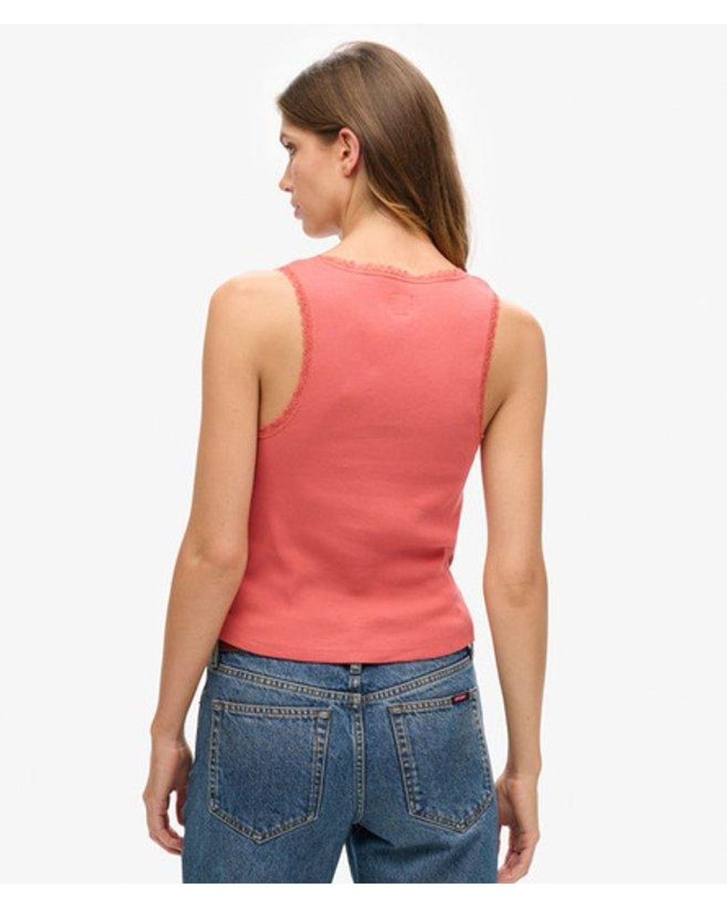 Superdry Red & Co Athletic Essentials Vintage Lace Trim Vest Top