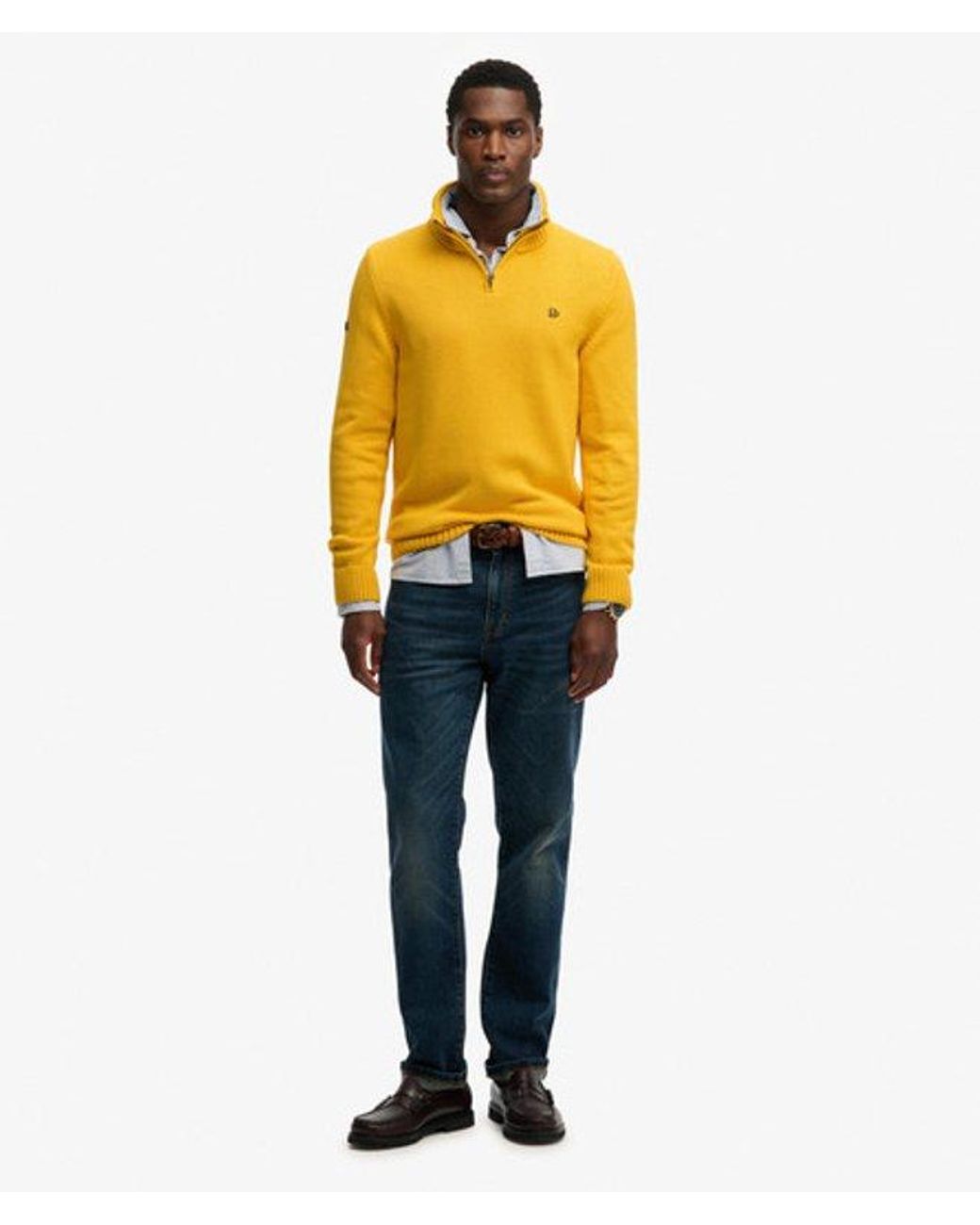 Superdry Yellow Cotton Half Zip Knit Jumper for men