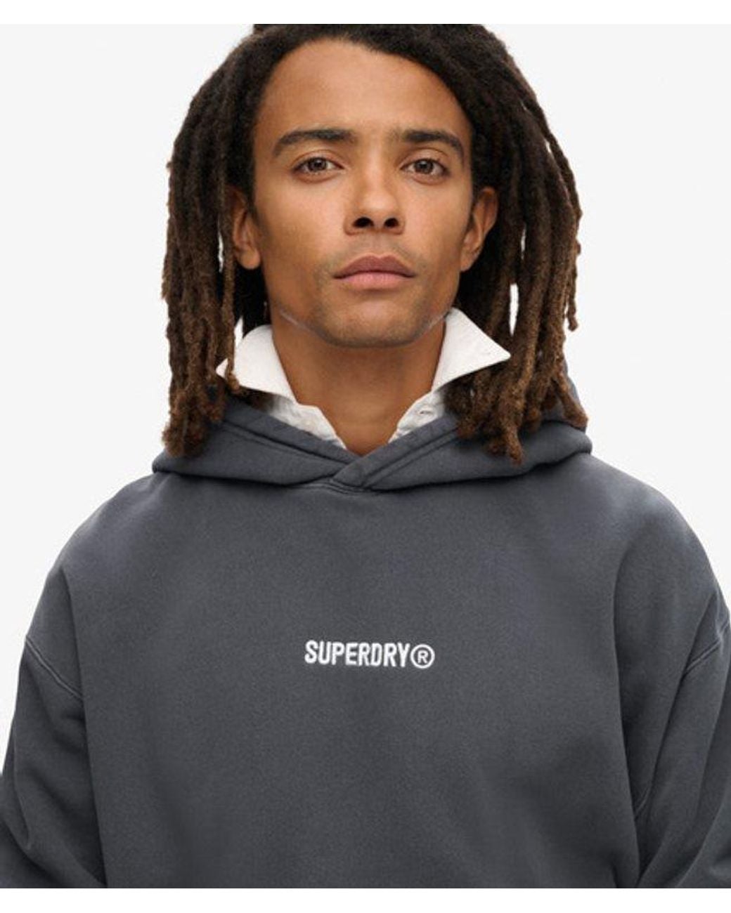 Superdry Gray & Co Micro Logo Graphic Loose Hoodie for men