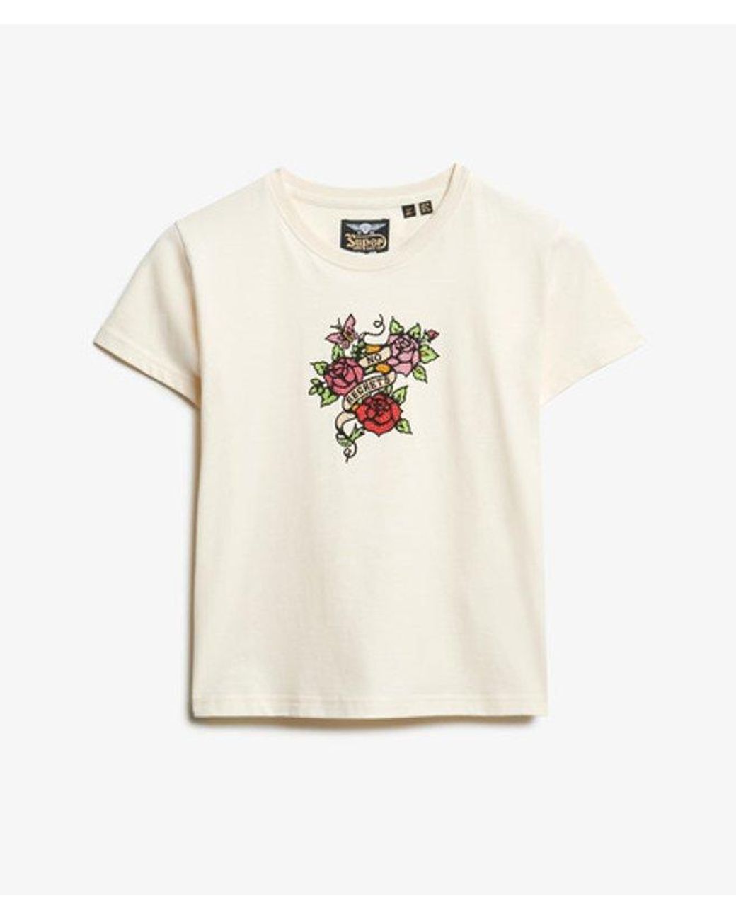 Superdry Natural & Co Embroidered Graphic Small Tattoo Rhinestone Fitted T-shirt