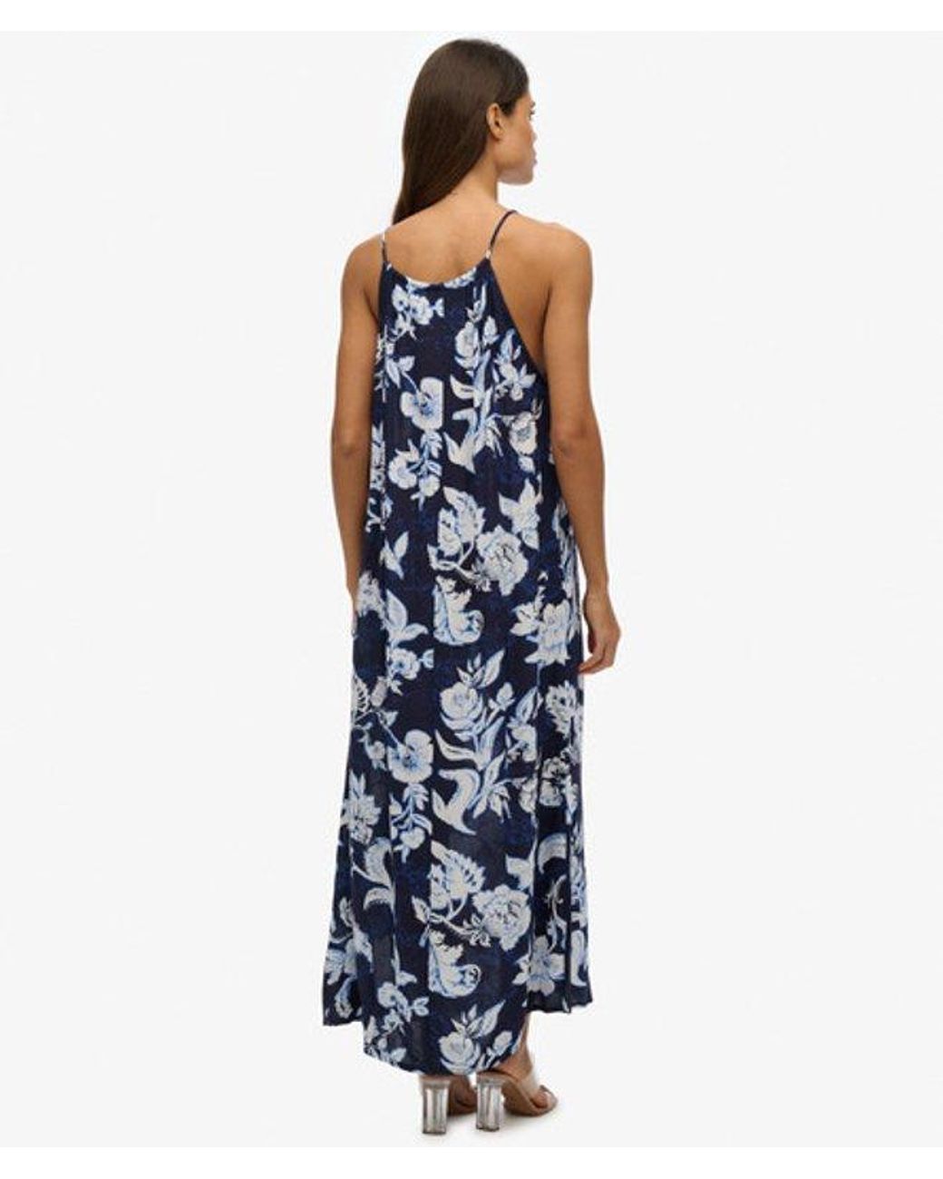 Superdry Blue Floral Print Beach Cami Maxi Dress