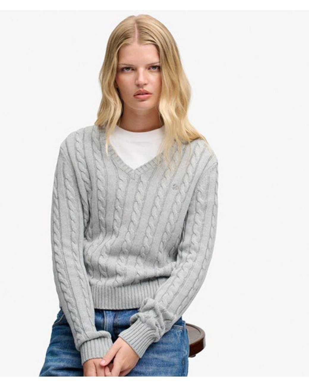 Superdry Gray & Co Washed V Neck Cable Jumper
