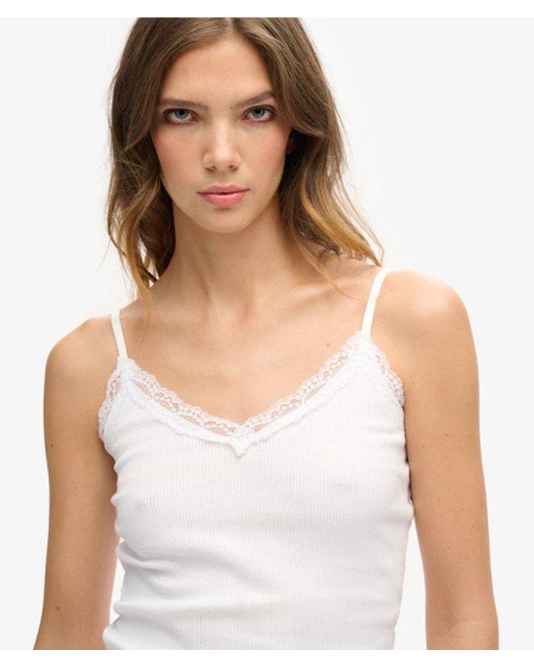 Superdry Red & Co Organic Cotton Essential Rib Lace Cami Top