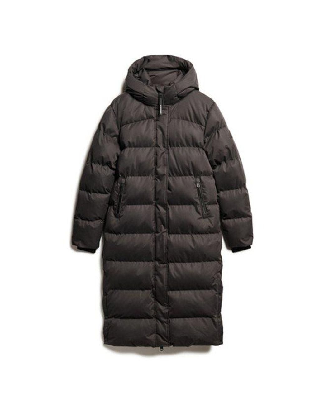 Superdry Black Classic Microfibre Longline Puffer Coat
