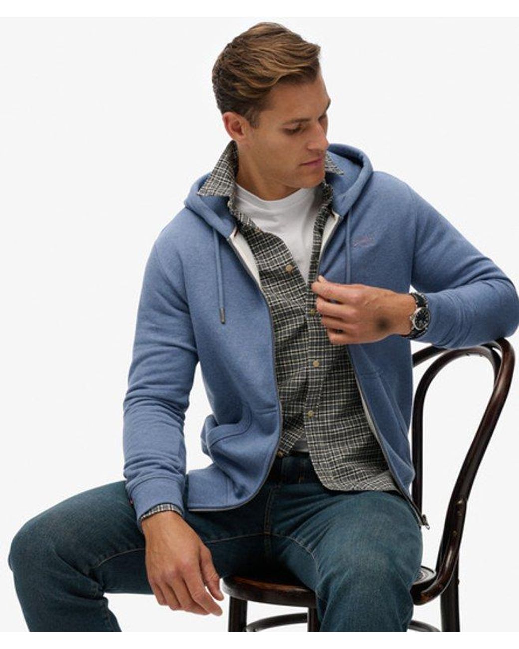 Superdry Blue & Co Essential Logo Half Brushed Zip Hoodie for men