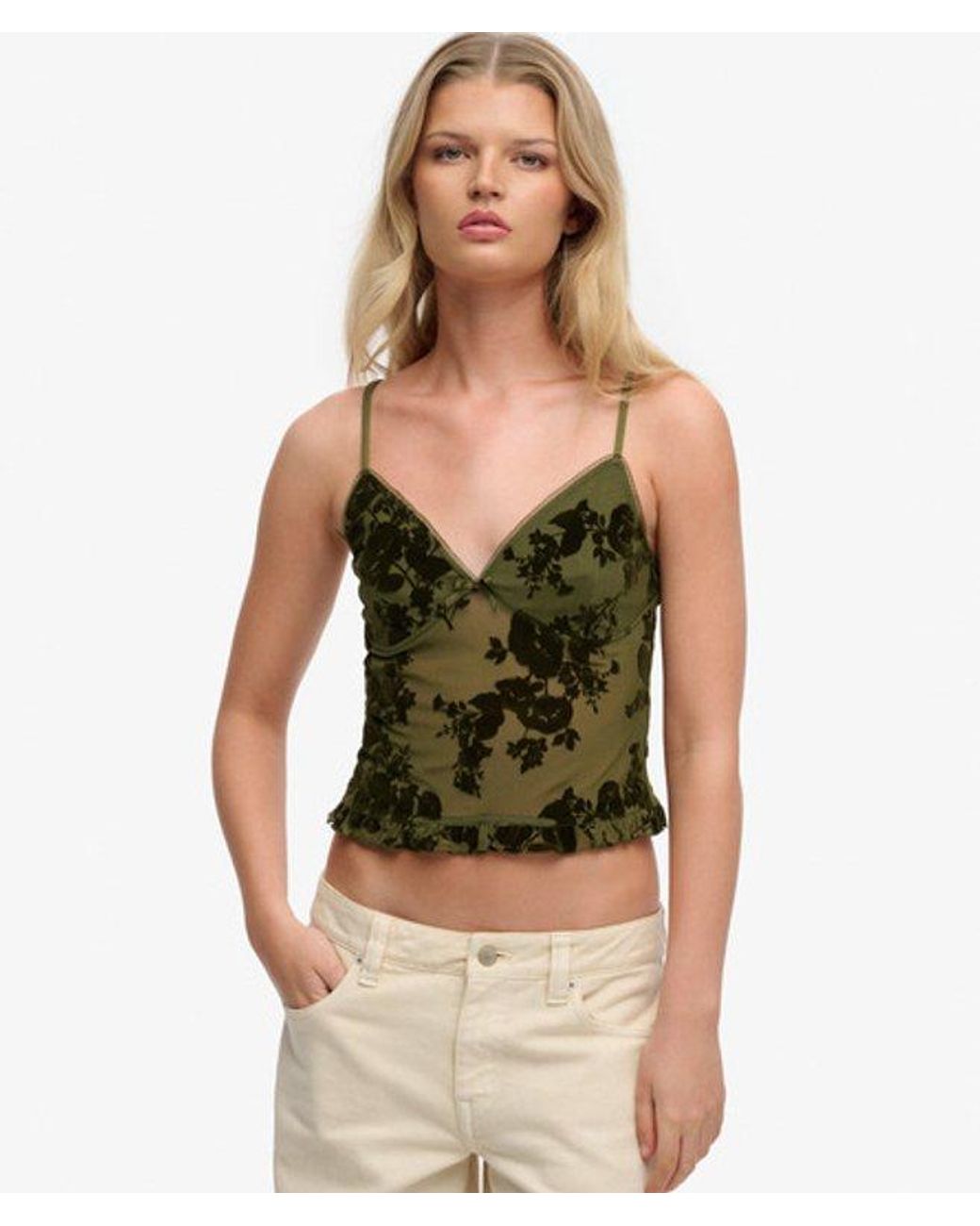Superdry Green & Co Flocked Mesh Cami Top