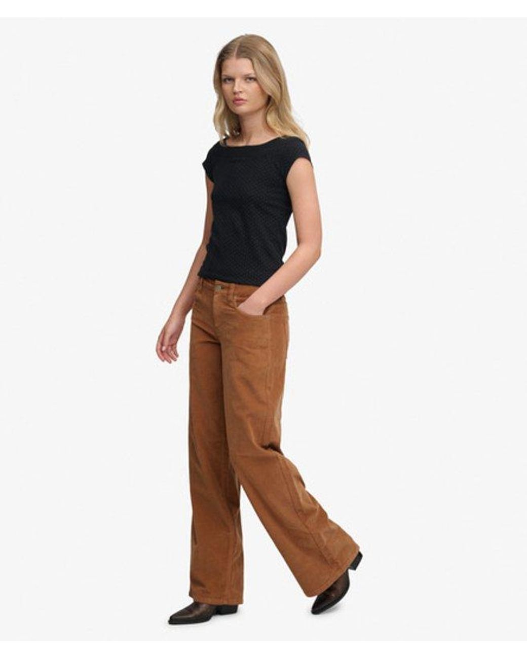 Superdry Brown Mid Rise Baggy Corduroy Trousers Size: 26/32