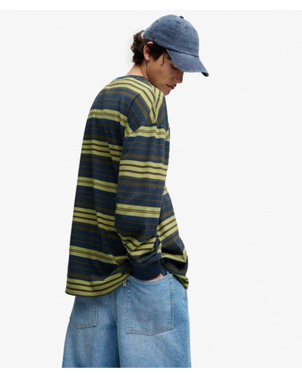 Superdry Blue Bench X & Co Bench Oversized Stripe Long Sleeve Top for men