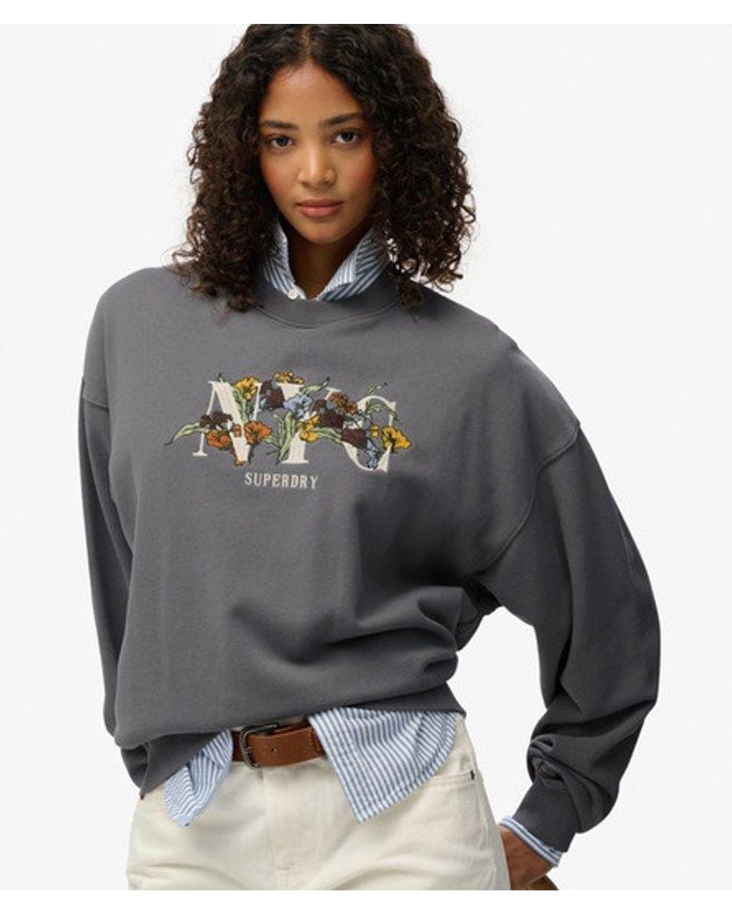 Superdry Gray Night Garden Oversized Crew Sweatshirt