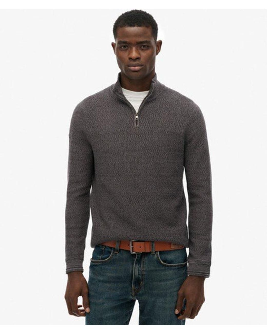 Superdry Gray Cotton Texture Half-Zip Jumper for men