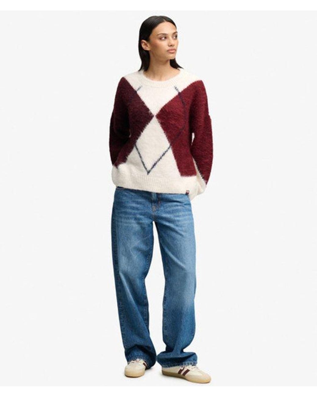 Superdry Natural & Co Slouchy Brushed Argyle Knit Jumper