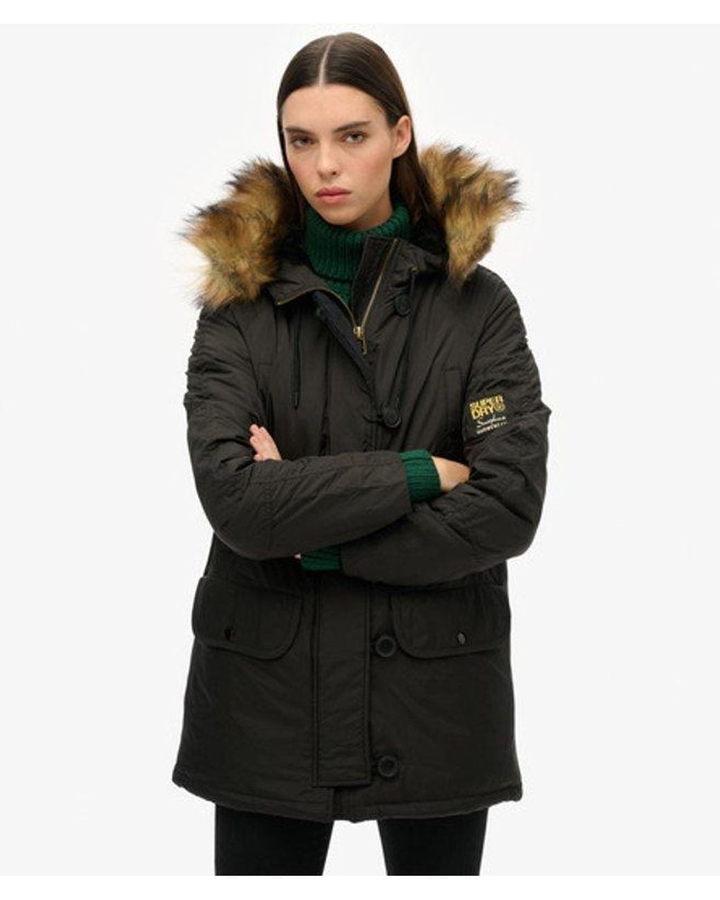 Superdry Black & Co Classic Logo Patch Military Hooded Ma1 Parka Coat
