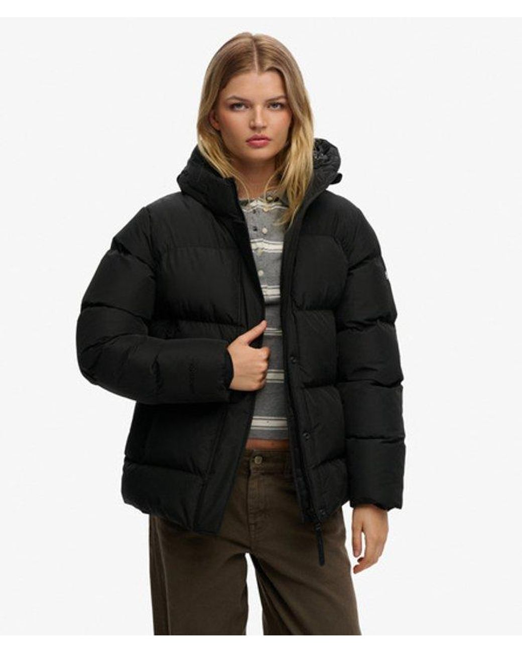 Superdry Black & Co Hooded Mid Length Sports Puffer Jacket