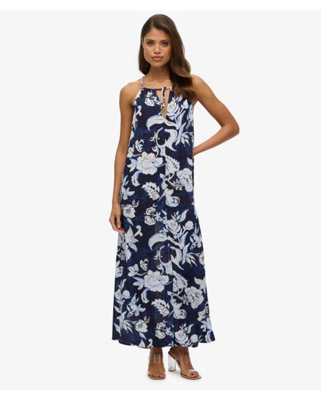 Superdry Blue Floral Print Beach Cami Maxi Dress
