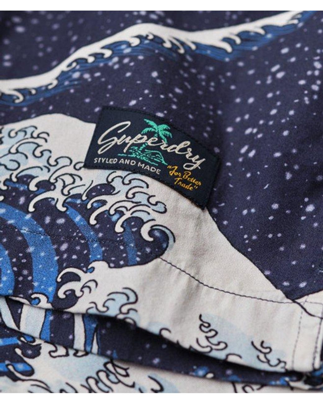 Superdry Blue Mens Classic Wave Print Short Sleeve Hawaiian Shirt for men
