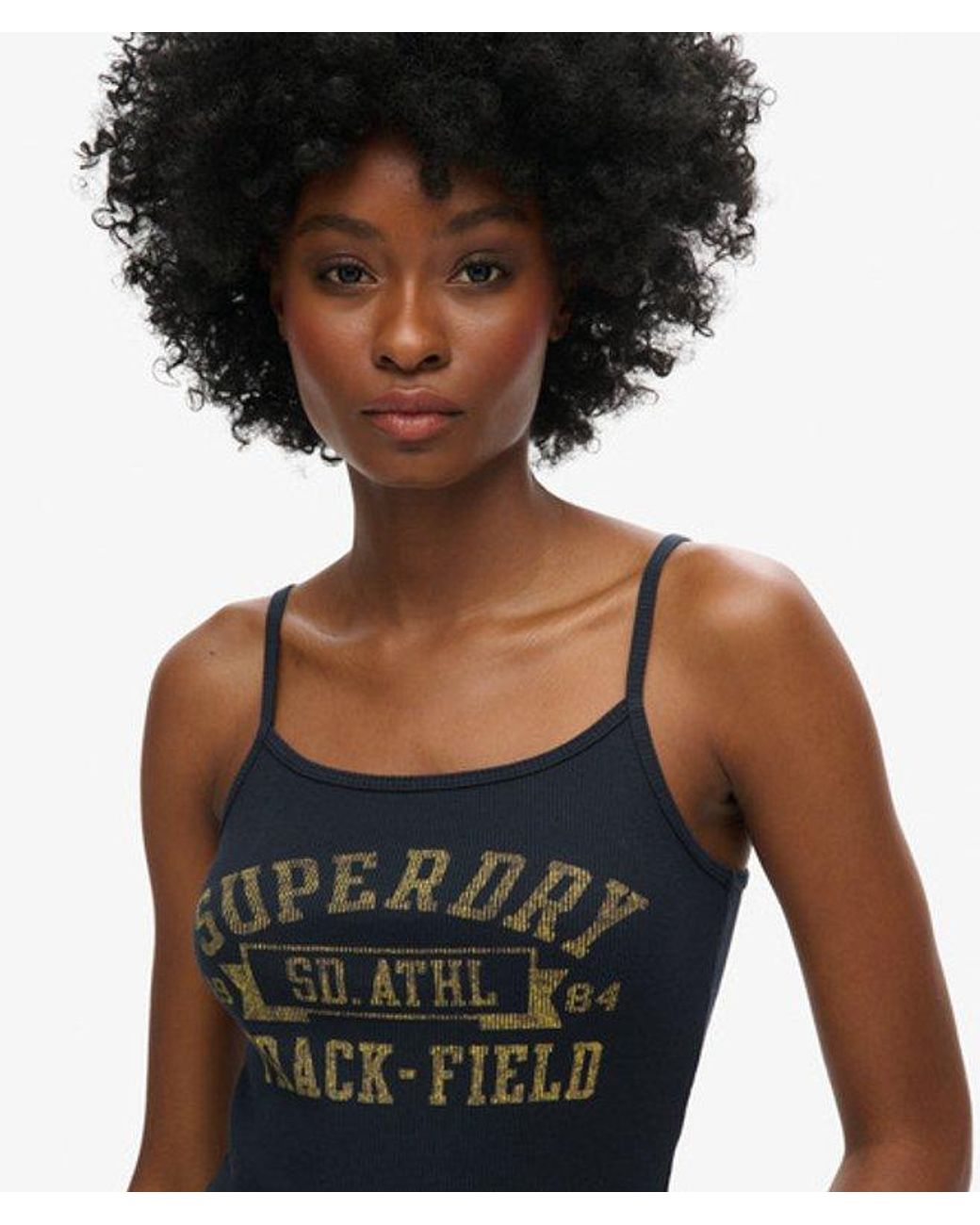 Superdry Black & Co Athletic College Graphic Rib Cami Top