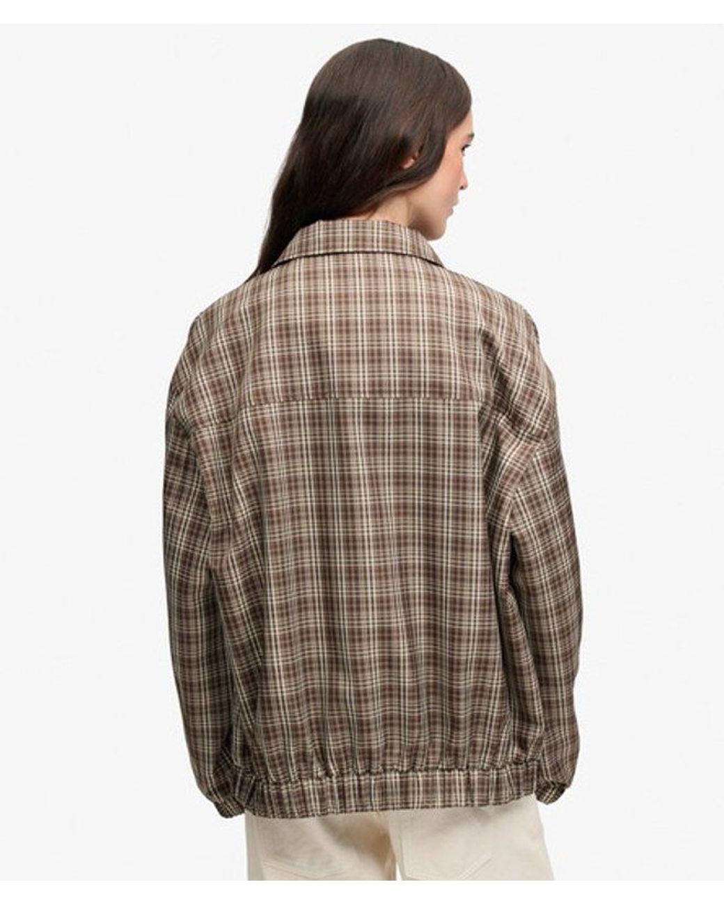 Superdry Brown & Co Check Oversized Bomber Jacket
