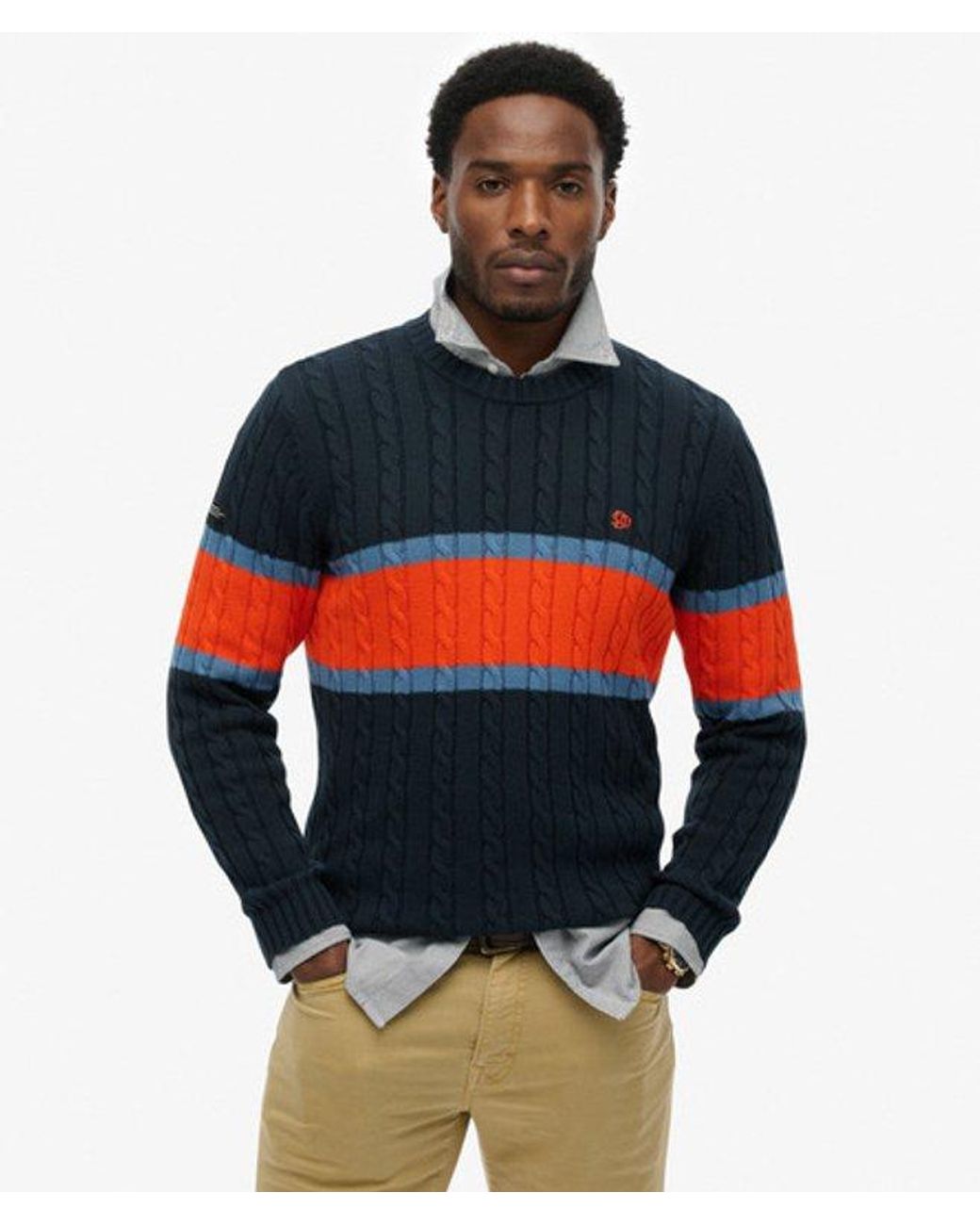Superdry Red & Co Cotton Stripe Cable Jumper for men