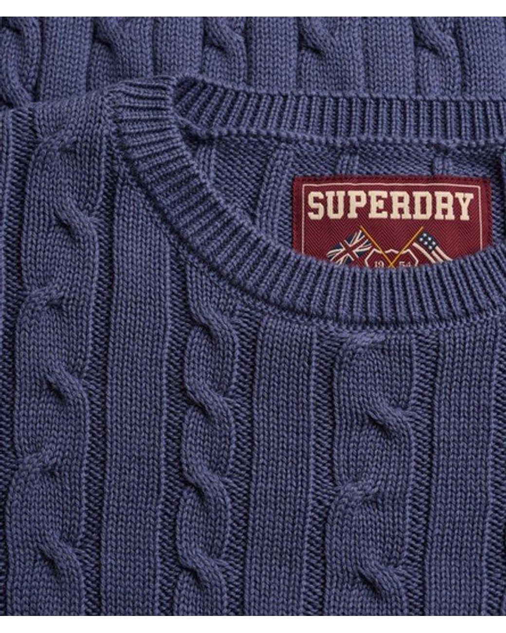 Superdry Essentials Sd & Co Kabelgebreide Trui in het Blue