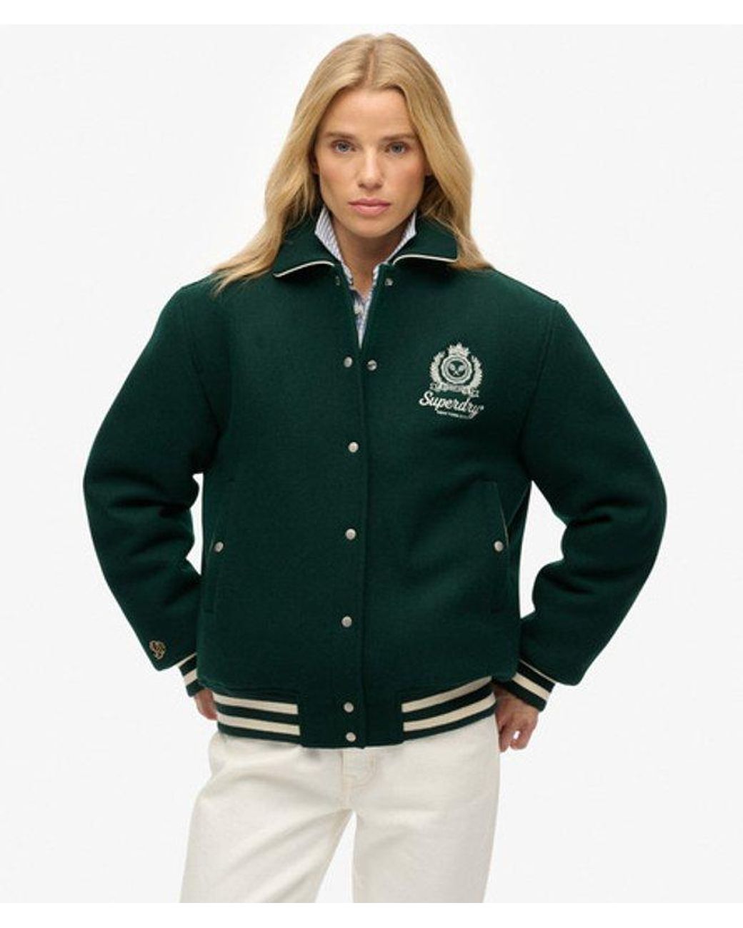 Superdry Green Country Club Wool Bomber Jacket
