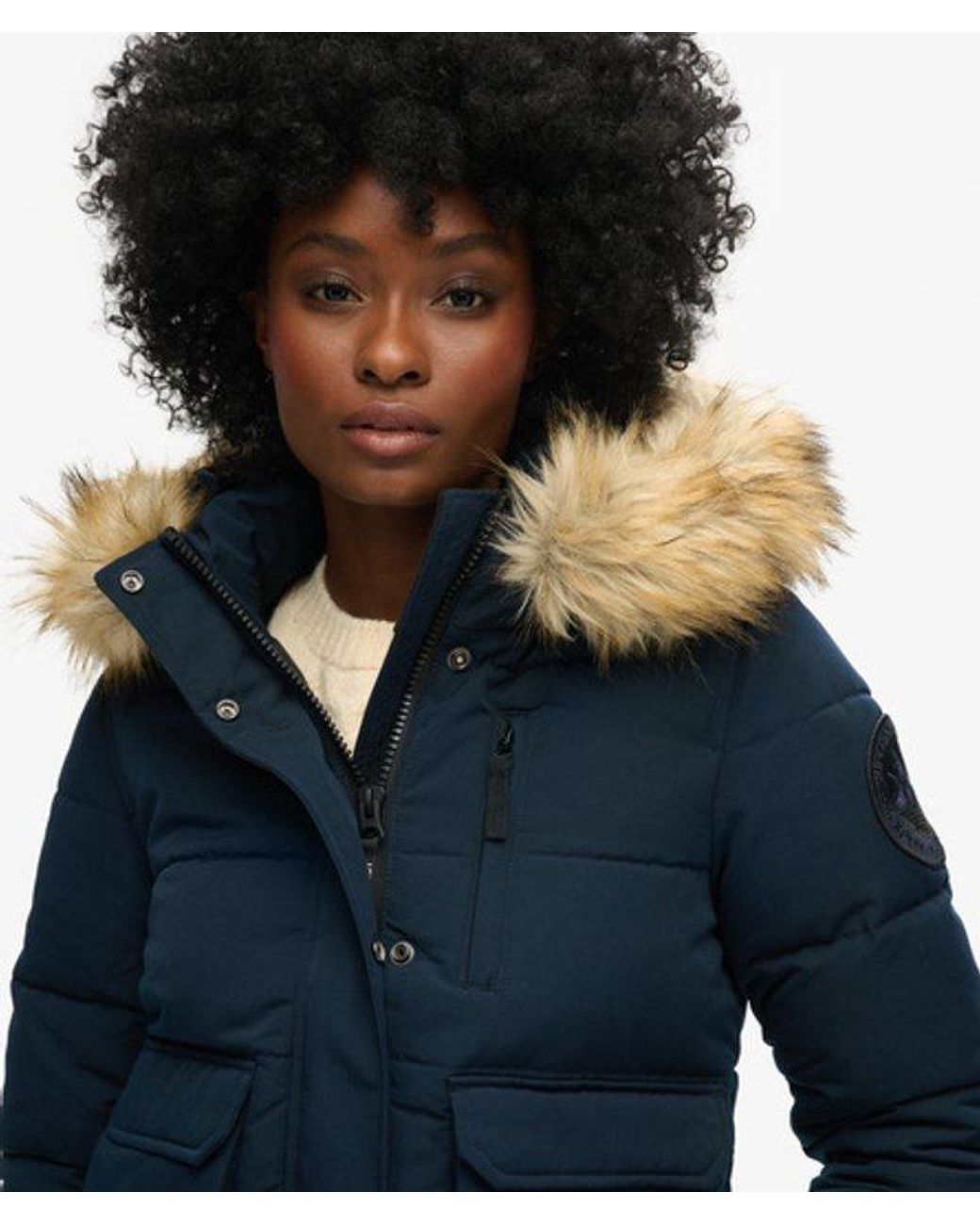 Superdry Blue & Co Fully Lined Embroidered Badge Hooded Everest Puffer Bomber Jacket