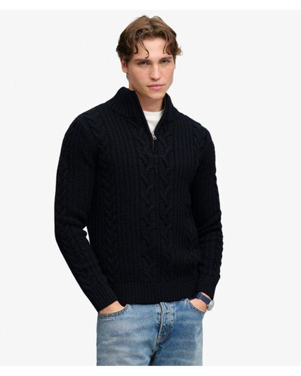 Superdry Black & Co Jacob Cable Half Zip Knit for men
