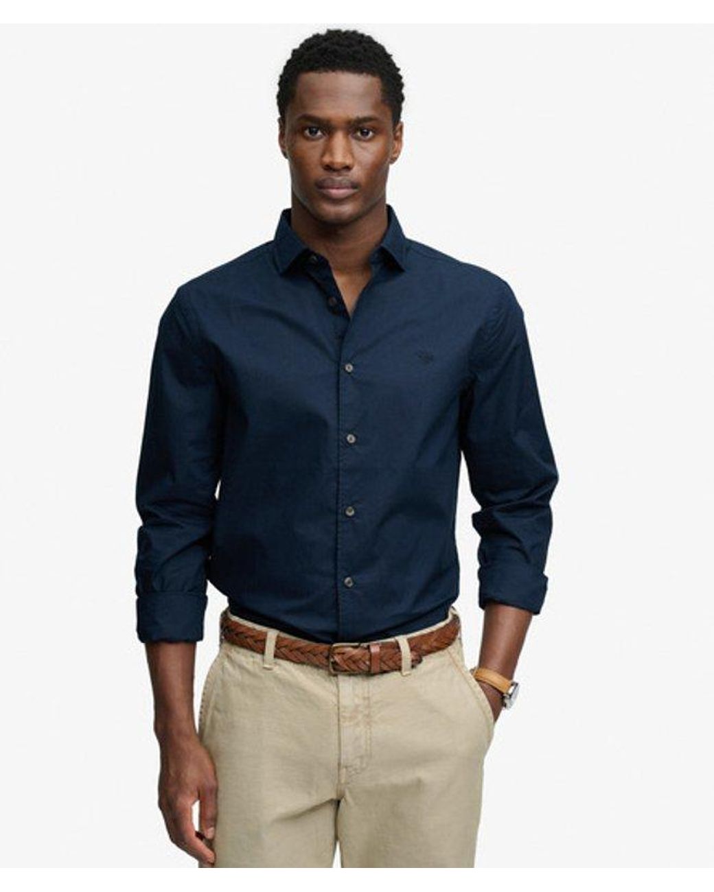 Superdry Blue & Co Cut Away Poplin Long Sleeve Shirt for men