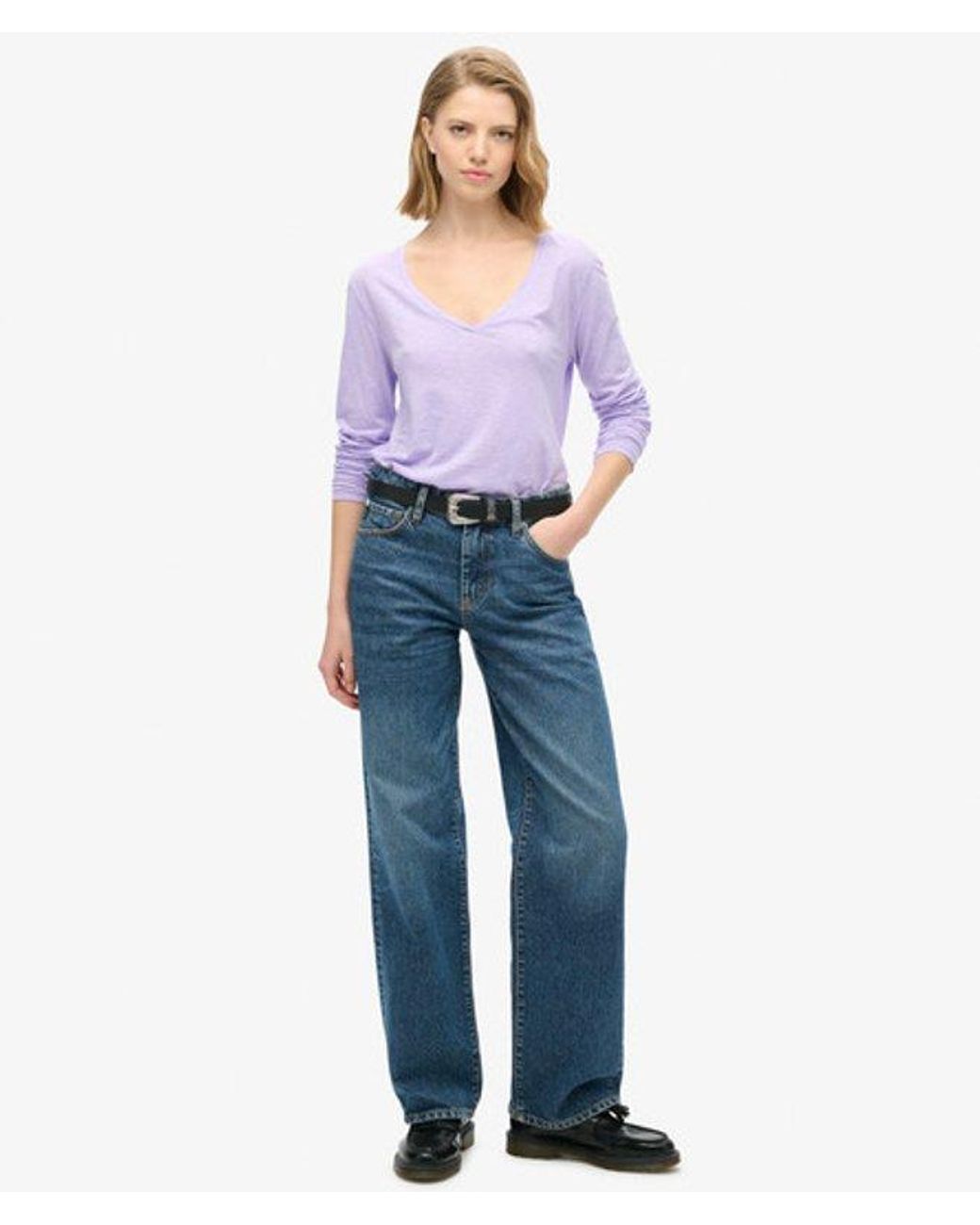 Superdry Purple & Co Long Sleeve V Neck Jersey Top