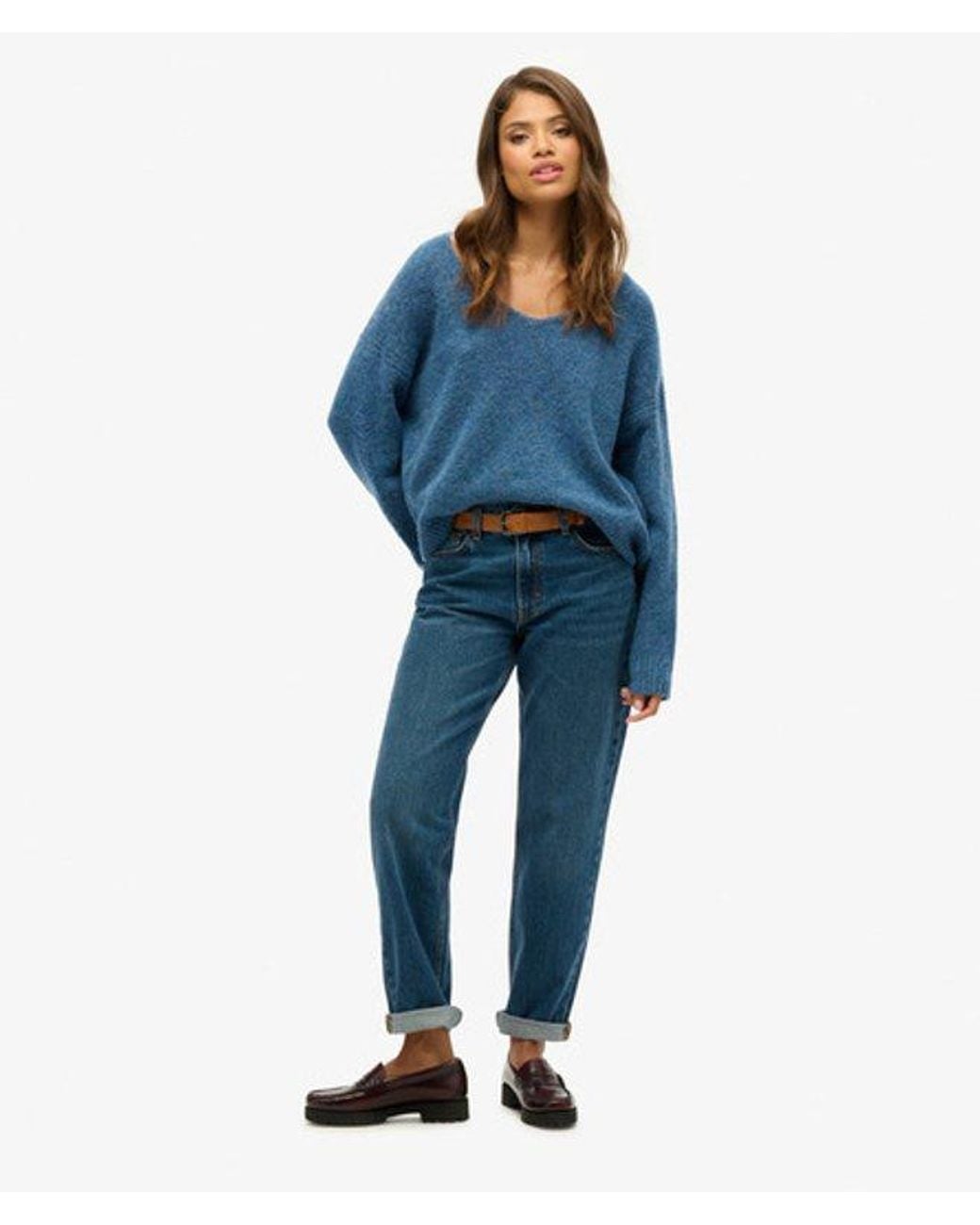 Superdry Blue Oversized V Neck Jumper