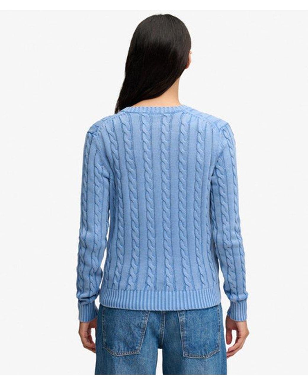 Superdry & Co Washed V-hals Cable Trui Slanke Pasvorm in het Blue