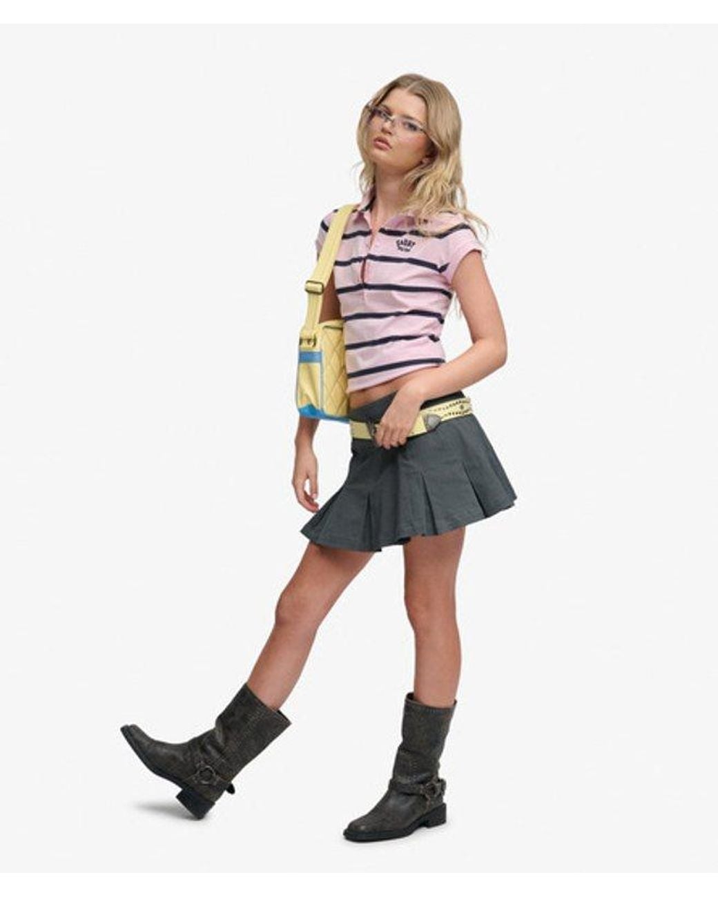 Superdry Gray Bench X & Co Bench Logo Pleated Twill Mini Skirt