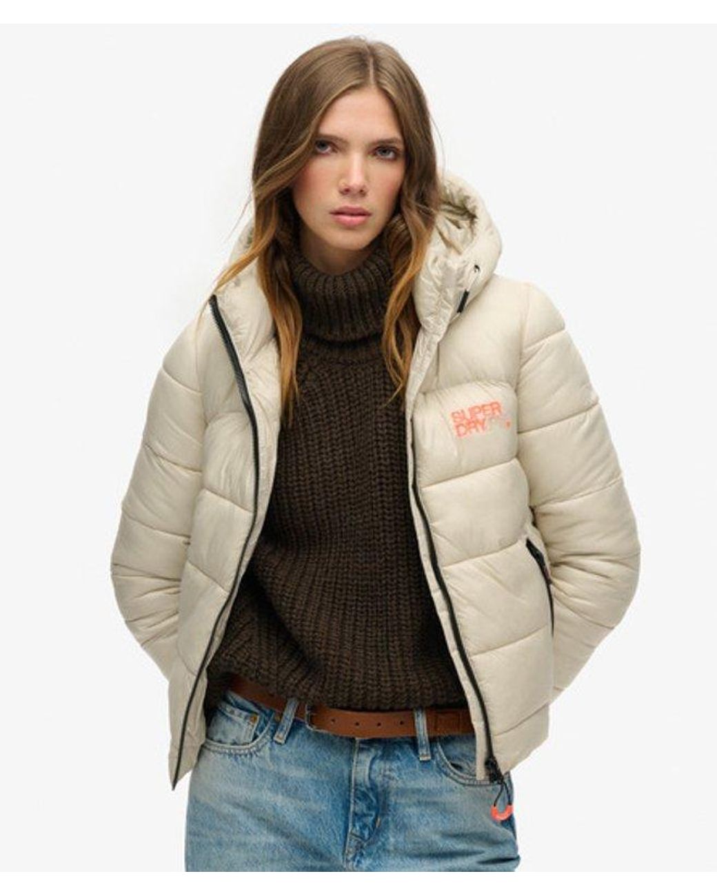 Superdry Blue Slim Fit Embroidered Logo Sports Puffer Bomber Jacket