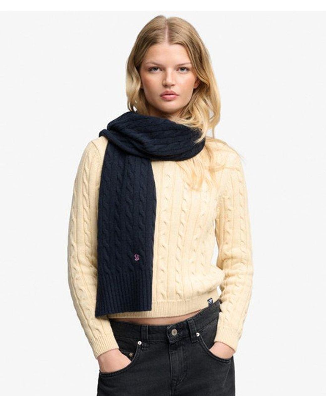 Superdry Blue & Co Premium Cable Knit Scarf