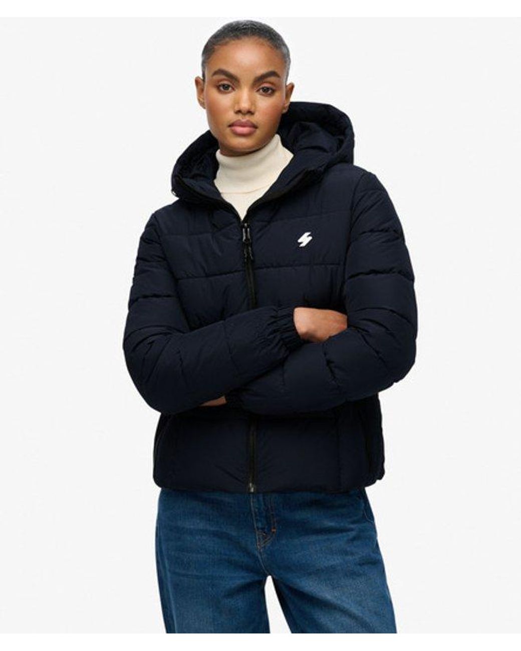 Superdry Blue Hooded Spirit Sports Puffer Jacket