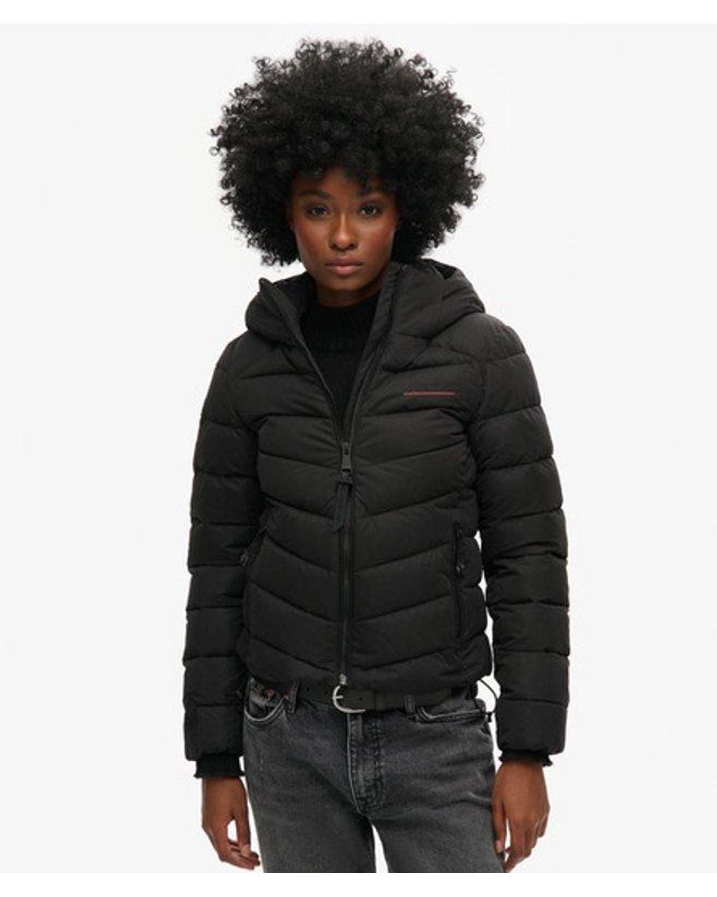 Superdry Black & Co Fully Lined Logo Patch Hooded Microfibre Padded Jacket