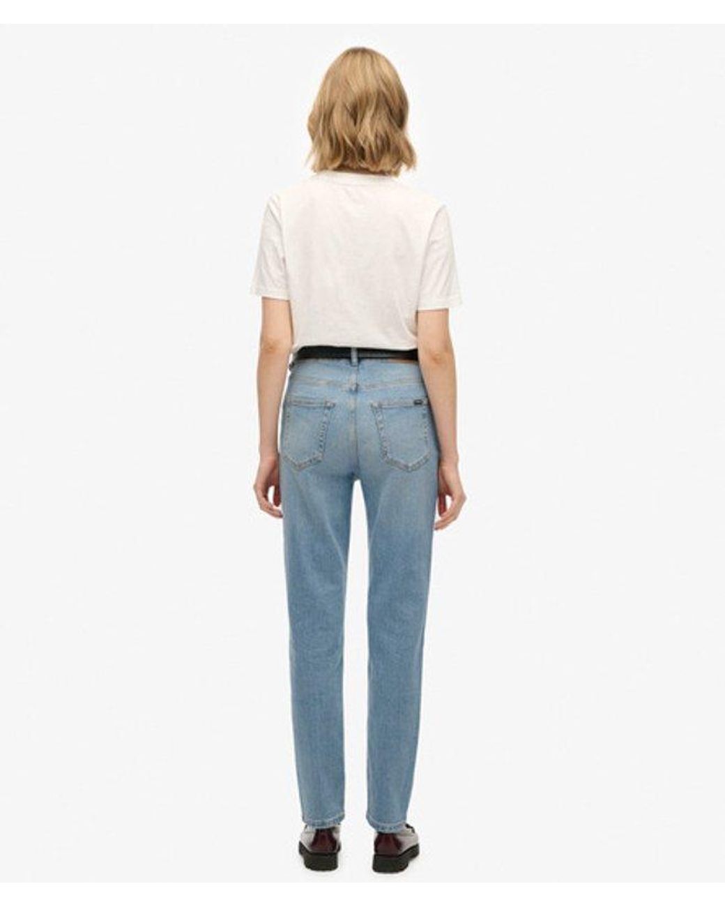 Superdry Blue Organic Cotton High Rise Mom Jeans Size: 26/32