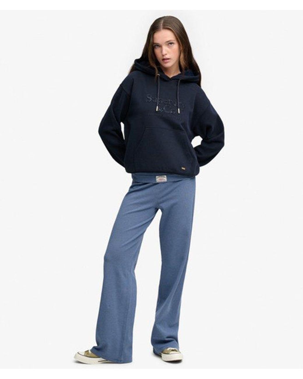 Superdry Blue Company Logo Embroidered Sequin Hoodie