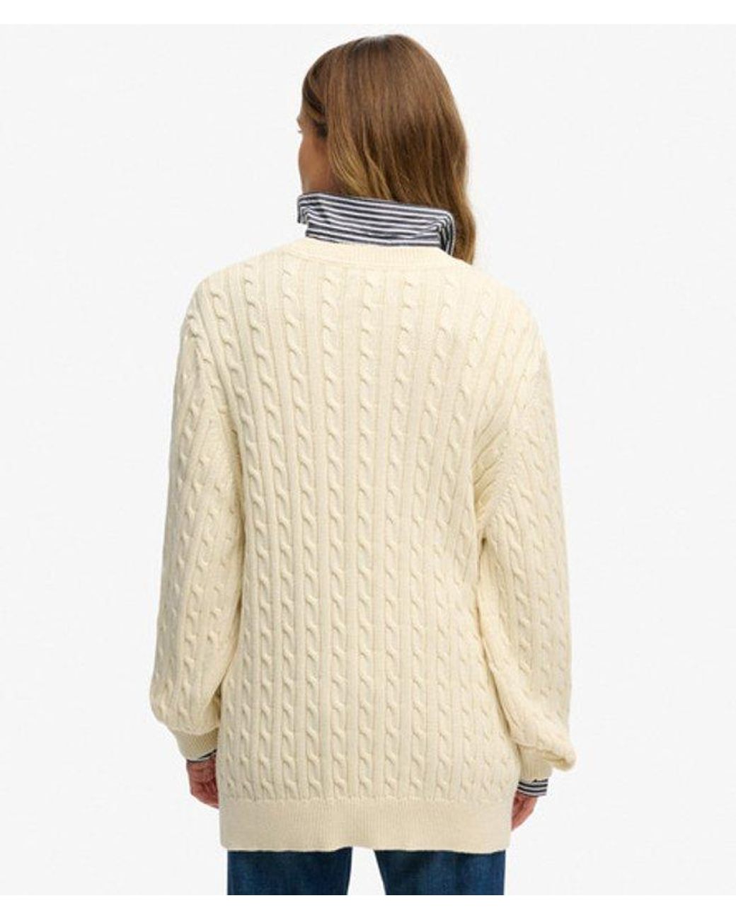 Superdry Natural & Co Oversized V Neck Cable Jumper