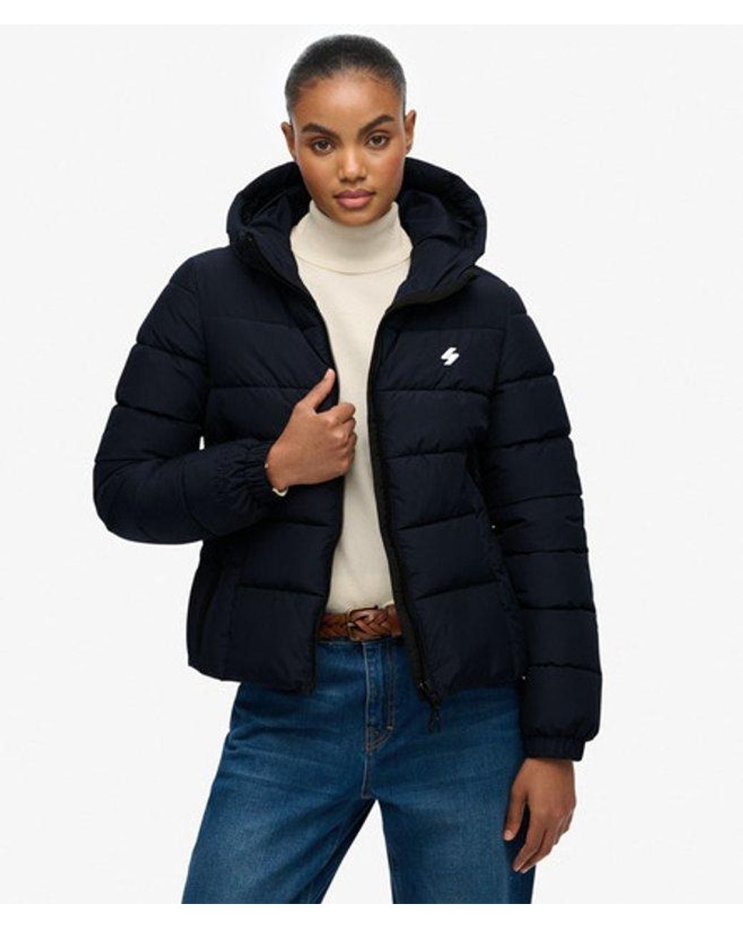 Superdry Blue Hooded Spirit Sports Puffer Jacket