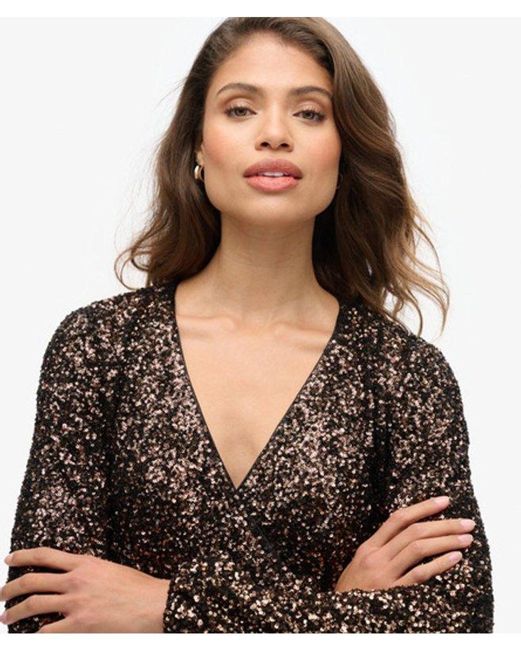 Superdry Black & Co Slim Fit Sequin Wrap Mini Dress