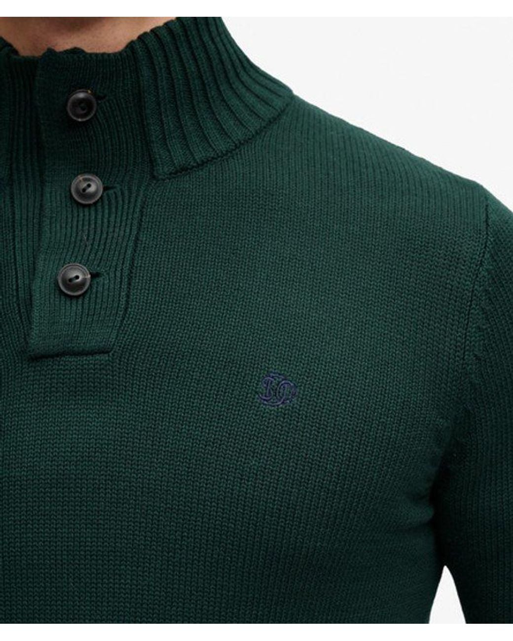 Superdry Green Cotton Button Henley Jumper for men
