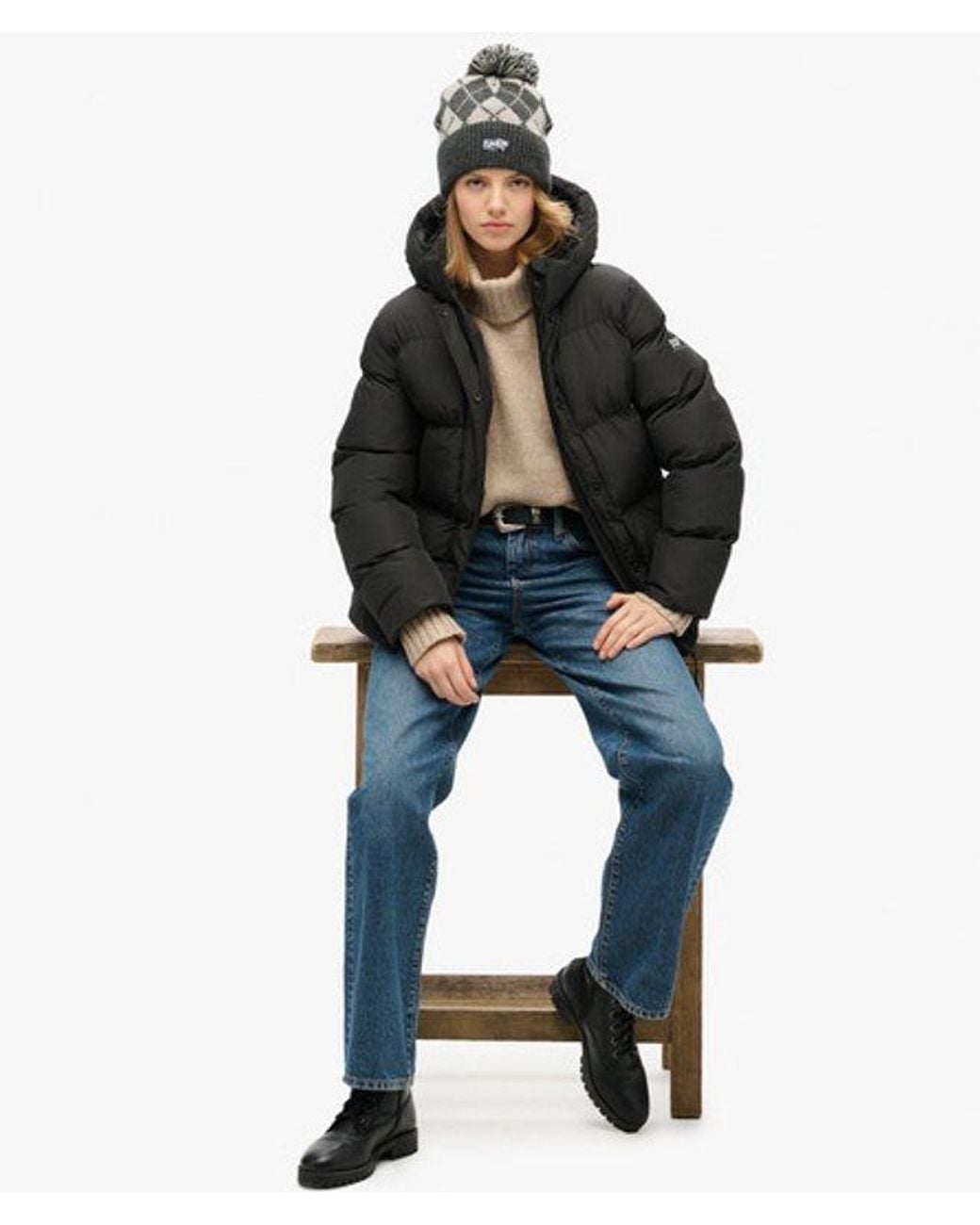Superdry Blue & Co Hooded Mid Length Sports Puffer Jacket