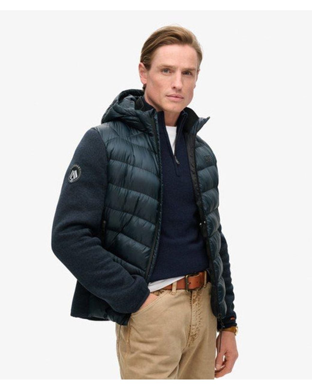 Superdry Blue Hooded Knit Storm Hybrid Jacket for men