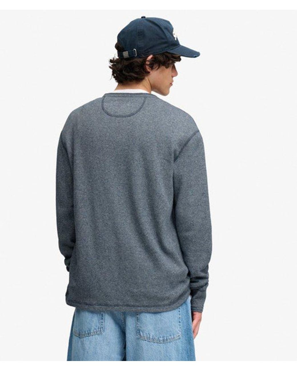 Superdry Blue & Co Mini Slub Waffle Long Sleeve Grandad Top for men
