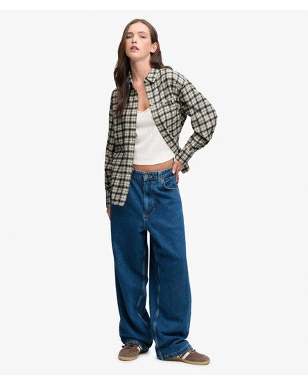 Superdry Gray Check Flannel Relaxed Shirt