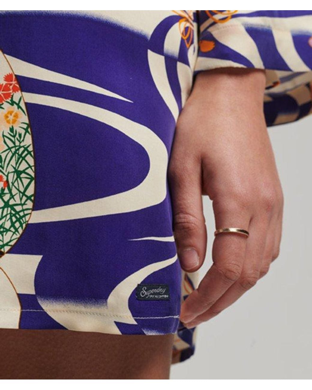 Superdry Blue & Co Printed Long Sleeve Mini Dress