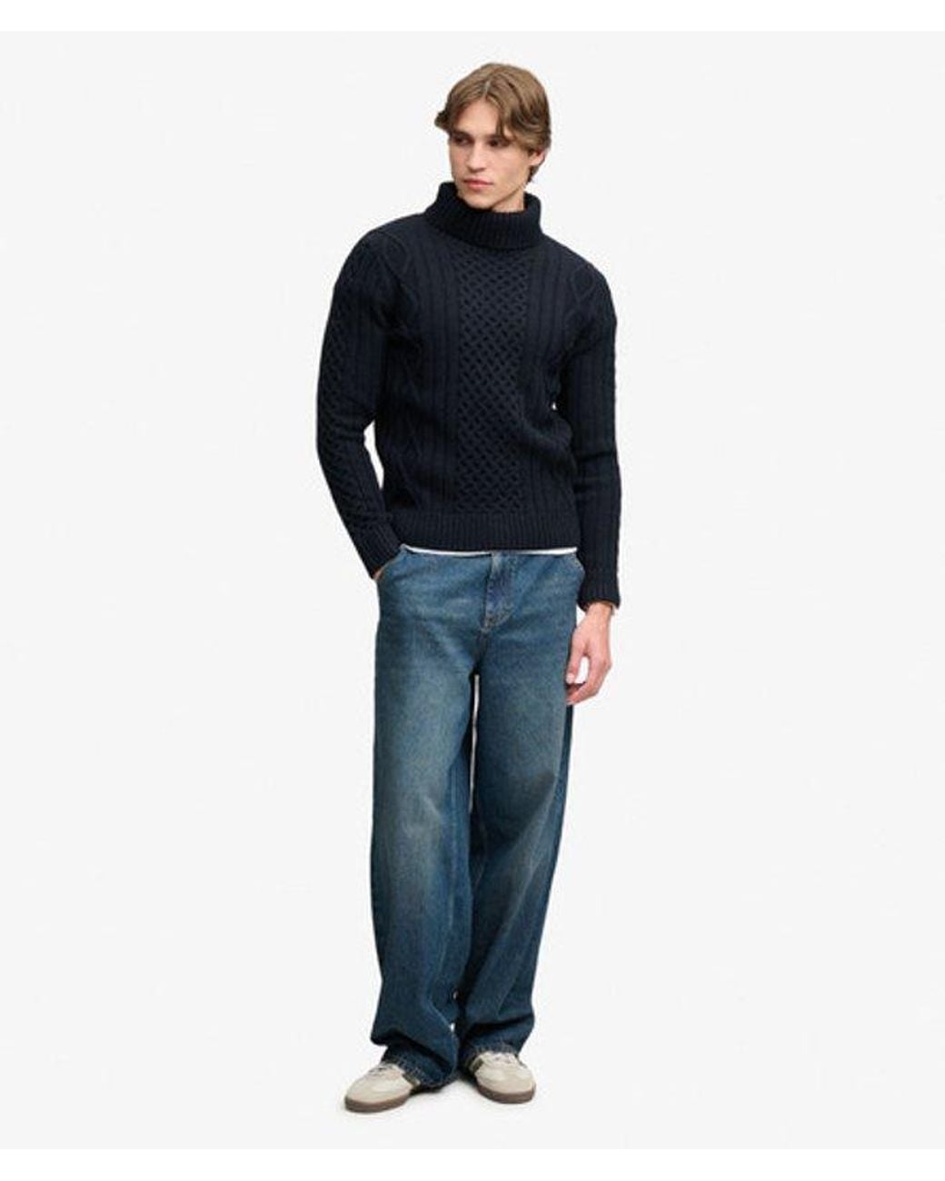 Superdry Blue & Co Jacob Cable Roll Neck Jumper for men
