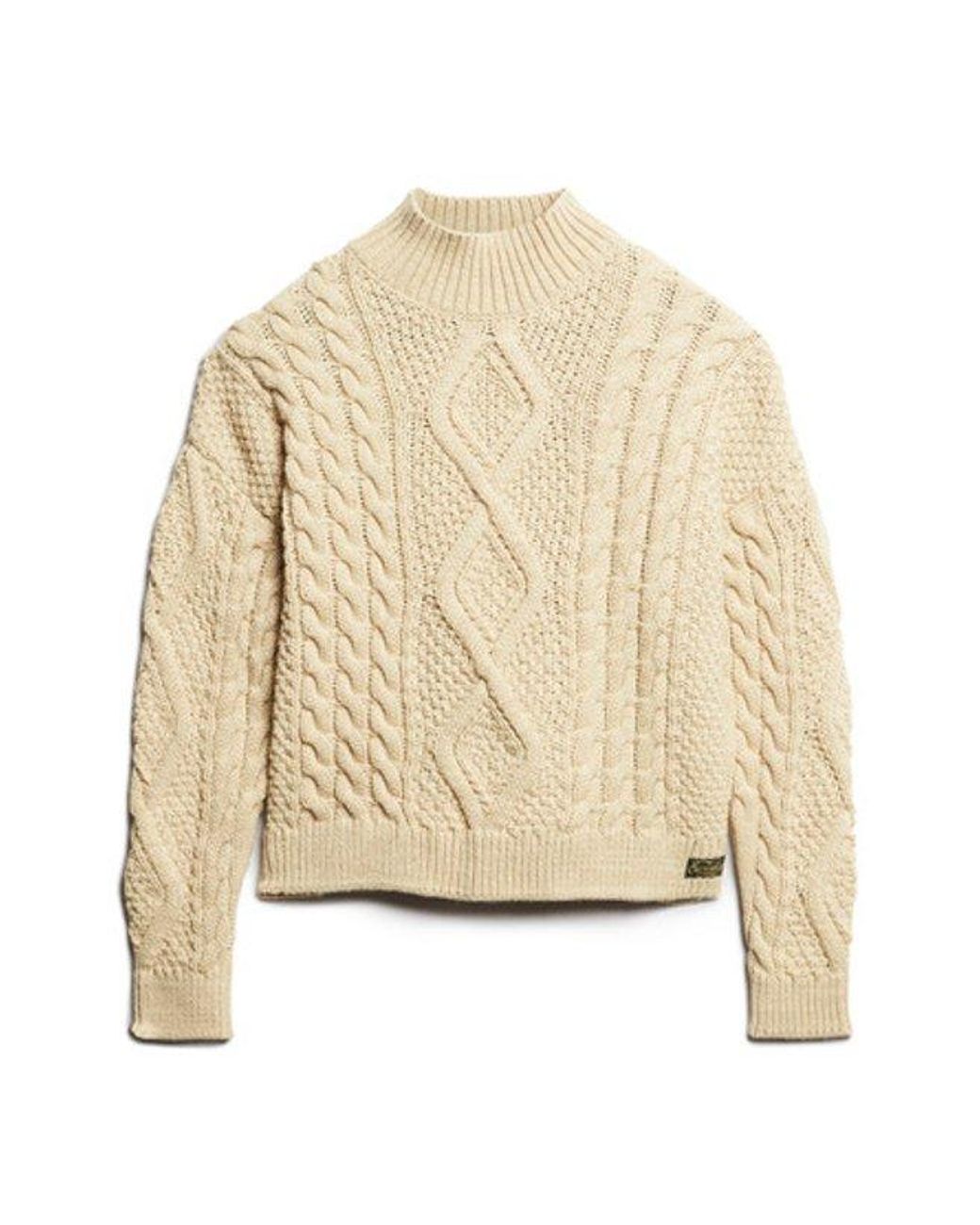 Superdry Brown & Co Classic Cable Knit Aran Polo Jumper