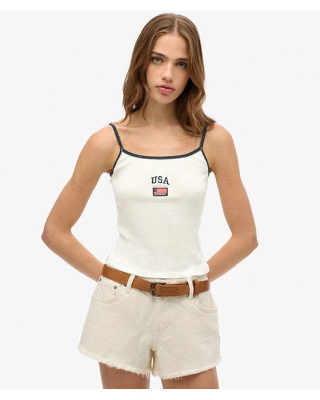 Superdry Athletic Essentials Cami Top Slanke Pasvorm in het White
